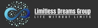 Limitless Dreams Group logo with infinity symbol and tagline Life Without Limits on dark background